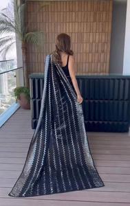 Nueva ropa de fiesta estilo Bollywood Black Georgette Sequance Work Saree con blusa Ropa de calidad premium a precio de fábrica - Product Image 2