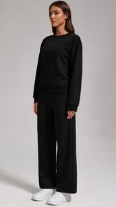 Sweat-shirt à épaules tombantes 2 pièces-Ensemble de jogging-Pantalon à capuche long en toile confortable-Pantalon à boutons-Top pour femmes - Product Image 3