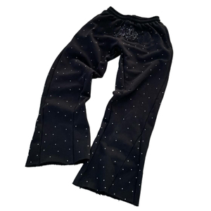 Logo personnalisé Vente en gros Vêtements de rue Éponge de coton Écusson de broderie lavé à la pierre Pantalon de survêtement évasé en strass pour hommes - Product Image 2