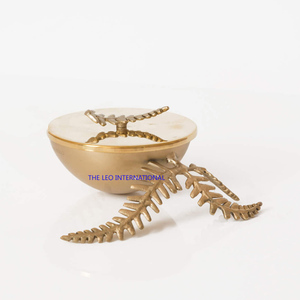 Latón color dorado metal acero satinado mate tazón tapa diseñador hoja colección 6X6X3 pulgadas quemador Mabkhara Oud carbón incienso - Product Image 1