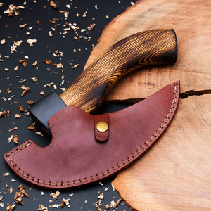 <b>Drop</b> Sipping Handmade High Carbon Steel Black Coted Pizza Cutter, Slice Cutter Viking axe With Leather Sheath - Product Image 3