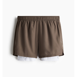 Pantalones cortos deportivos hasta la rodilla 2 en 1 de Color marrón liso para hombre, diseño de logotipo bordado personalizado, precio barato al por mayor, estilo elegante - Product Image 1