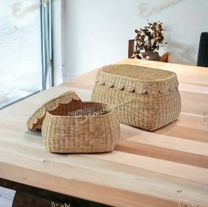 Classic Rustic Elegance New Design Natural Scalloped Rattan <b>Basket</b> Storage Sundries <b>Basket</b> Sustainable <b>Wicker</b> <b>Basket</b> with Lid - Product Image 1