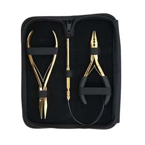 Kit d'outils pour extensions de cheveux avec pince à sertir plate à prise antidérapante et pince à sertir micro-perles à trois trous de 5 pouces avec boucle pour tirer - Product Image 1