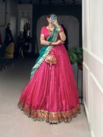 Magnifique Choli Lehenga de mariage en soie Paithani jacquard extensible et réversible, avec broderie Zari et sequins