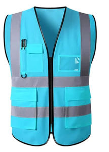 High Visibility Zipper Front Safety <b>Vest</b> Polyester <b>Reflective</b> Construction Workwear with 4 Pockets - Product Image 6