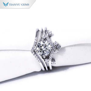 Bague Tianyu en argent sterling 925 plaqué or 18 carats, sertie de moissanite classique pavée, 2 couleurs, couronne, bande étincelante pour cocktail - Product Image 2