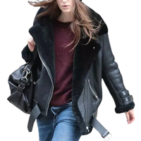 Veste bomber en cuir d'agneau noir de qualité supérieure pour femmes, respirante, streetwear élégant avec col amovible
