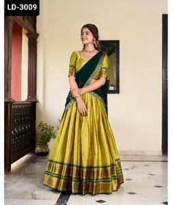 Seda de algodón de uso tradicional indio con trabajo de tejido con concepto Paithani Lehenga Choli con Dupatta elegante con precio bajo - Product Image 1