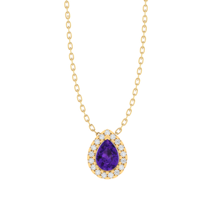 Colgante de Plata de Ley con Baño de Oro de 14K y Rodio, con Amatista en Corte Pera y Circonita Cúbica, con Cadena de 18 Pulgadas para Regalo - Product Image 2