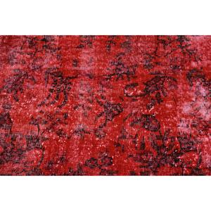 Turkish Vintage Rug, 3.1x6.8 ft Rug, <b>Red</b> Black Floral <b>Wool</b> Rug - Product Image 5