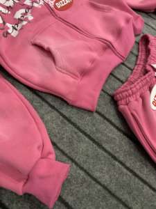 Logo personnalisé 100% coton pantalon de survêtement évasé surdimensionné en détresse Vintage soleil fané fermeture éclair lavage à l'acide survêtement strass hiver - Product Image 3