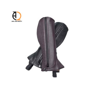 Breathable Real Full Grain Leather Western Chaps with Curved Zip Half Chaps for Horse Riding - Product Image 3