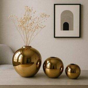 Ensemble de vases ronds décoratifs en métal pour la maison, le salon, la table, centre de table, hôtel, bureau, étagère, décoration artistique, objet d'exposition - Product Image 4