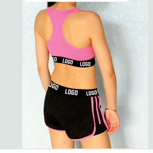 Ensemble de Yoga de sport 100% coton pour femmes Logo personnalisé Gym Fitness course soutien-gorge et short respirant fermeture à cordon - Product Image 2