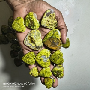 Vente en gros de pierres précieuses en opale verte naturelle polie certifiées par un tiers, taille cœur, pierres brutes, 20-45 mm, pour la fabrication de bijoux - Product Image 6