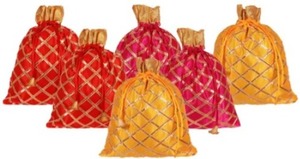 สีทอง Gota กระเป๋าผ้า potli ทำด้วยมือสำหรับเครื่องประดับถั่วของขวัญคริสต์มาส Diwali งานแต่งงานโปรดปราน - Product Image 4