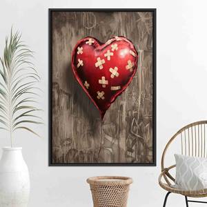 Printed <b>Canvas</b>: Bandaged Red Heart, Street Art Style,BLACK <b>FRAMED</b> <b>CANVAS</b> - Product Image 1