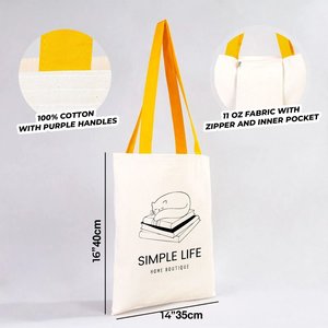 Custom 14 X 16 (35x40 Cm) Size 10 oz Cotton Canvas Purse Shape Tote Ba Yellow Handles Open Closure Pattern Eco Friendly <b>Bags</b> - Product Image 3