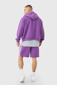 OEM <b>Men's</b> Custom Oversized Boxy Hooded Gusset <b>Short</b> Tracksuit Custom Printed Purple Jogging Fitness Casual <b>Short</b> Set Tracksuit - Product Image 3