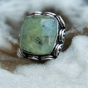 Anillo de Plata de Ley 925 de Diseño para Mujer, Hecho a Mano, con Prehnita Facetada, Engaste de Bisel con Piedra Preciosa Natural, Estilo Bohemio, ISO - Product Image 3