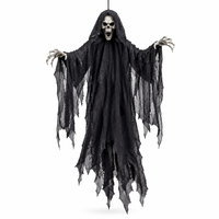 Décoration volante d'Halloween : squelette fantôme Grim Reaper en robe noire avec bras pliables pour porche, arbre, couloir