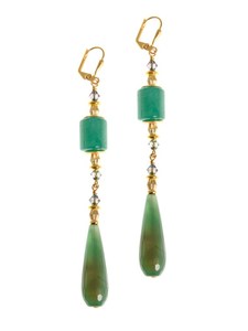 Boucles d'oreilles en argent sterling plaqué or avec agate verte brute, sertie en forme de lustre, 12 mm, pour femmes, certifiées IGI, pour fêtes et anniversaires - Product Image 4
