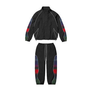 Ensemble de survêtements vintage en nylon à fermeture éclair pour hommes, coupe-vent à rayures réfléchissantes, coupe-vent thermique pour l'hiver, grande taille - Product Image 2