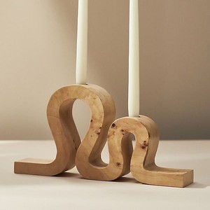 Juego pequeño y grande de 2 portavelas Material de madera de mango de alta calidad con forma personalizada para mesa de cena - Product Image 2