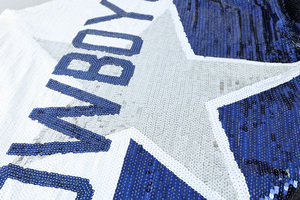 Recién llegado, vestido de día de juego hasta la rodilla informal Unisex para mujer, blanco con lentejuelas azules y vaqueros bordados, ropa de camiseta de verano - Product Image 3