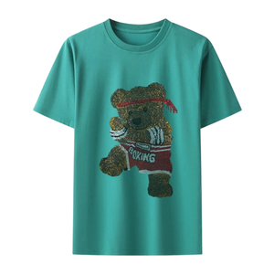 เสื้อยืดลายหมีชกมวยประดับพลอยเทียมออกแบบได้เองเสื้อยืดลายการ์ตูนวิบวับเสื้อยืดแนวสตรีทสวมใส่ได้ทั้งชายและหญิง - Product Image 1