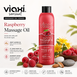 Huile de massage à la framboise Viaxi 177 ml |   Huile de massage corporelle hydratante légère à l'huile d'amande douce |   Formule pour tous types de peau - Product Image 3