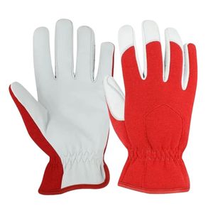 Gants de mécanicien industriels durables à prise flexible compatible avec écran tactile en cuir de chèvre léger rouge blanc - Product Image 1