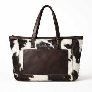 Bolso Tote de Cuero Genuino Premium con Pelo de Vaca, Bordado y Cremallera para Mujer, Estilo Casual Vintage, Bolso de Hombro LHTB-0105 - Product Image 6