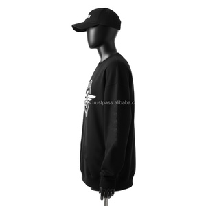 <b>Women</b> Oversize Sweatshirt GSM Cotton <b>Fleece</b> <b>Black</b> with Custom Logo Screen Print and Rubber Patch <b>Women</b> breathable Sweatshirts - Product Image 3