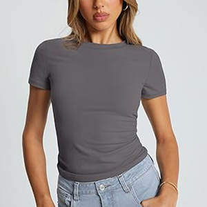 Camiseta básica de manga corta con cuello en V de algodón 100% de corte regular para mujer, camiseta de corte clásico - Product Image 6