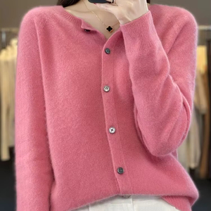 Cárdigan básico con cuello redondo para mujer, novedad de 2024, Spandex/poliéster, antibolitas, grueso, con Logo frontal de invierno, suéter, abrigo de punto suave - Product Image 1