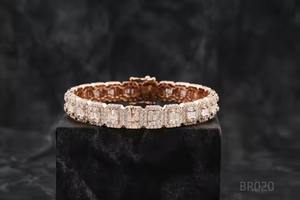 Pulsera de corte esmeralda de oro blanco vintage de lujo con estilo de encanto de diamante Moissanite para fiestas - Product Image 2