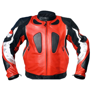 Chaqueta de motociclismo de piel de vaca auténtica negra/roja para hombre, chaqueta de moto de carreras de carretera con protecciones CE para hombre - Product Image 2
