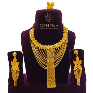 5gm ensemble collier plaqué or 24K boucles d'oreilles et bague pour femmes chaîne tendance élégant - Product Image 1