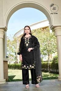 Traje de túnica confeccionado Gadwal de satén bordado Salwar Kameez paquistaní, Catálogo completo disponible, tarifa al por mayor indio paquistaní - Product Image 3