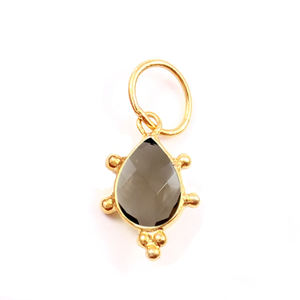 Unisexe Argent Sterling 925 Quartz Fumé à Facettes Poire Pierre Précieuse 8x6mm Or Vermeil Fantaisie Lunette Réglage Minuscule Charme Pendentif Ethnique - Product Image 1