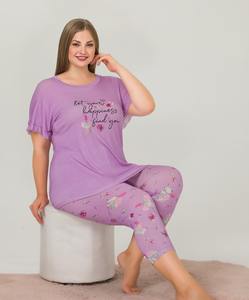 Ensemble de pyjama pour femmes en viscose taille plus, pantalon capri, manches courtes, tissu respirant - Product Image 3