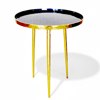Table d'appoint ronde en métal |   Table d'appoint fine avec cadre doré et plateau noir pour salon, chambre, hôtel, maison, meubles décoratifs, accent décoratif