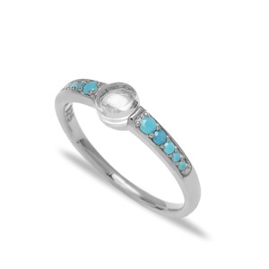 Popular Turquoise Zircon Trendy Design Cluster <b>Ring</b> Clear Epoxy Stone Turkish Handmade Wholesale 925 Sterling Silver Jewelry - Product Image 5