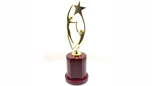 El trofeo Twin Lady de metal elegante más demandado sobre una base de madera para eventos corporativos o deportivos disponible a precio de exportación - Product Image 2