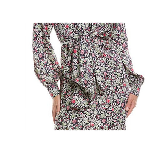 Abito a maniche lunghe con stampa floreale Cinq Sept Quin, blu polvere, taglie multiple 2, silhouette ampia, vita naturale, tessuto chiffon - Product Image 3