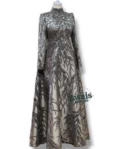 Robe de soirée de luxe 2025 avec ornements perlés, diamants, cristaux, perles, longueur au sol, coupe A, taille empire, soutien-gorge intégré, 100% polyester - Product Image 2