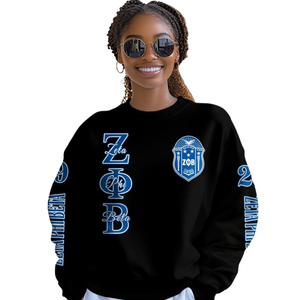 Zeta Phi เสื้อสเวตเตอร์คอกลมด้านหน้าปักลายสีฟ้าสำหรับผู้หญิง1920ตัวอักษรกรีกผ้า100% สวมหัว - Product Image 4