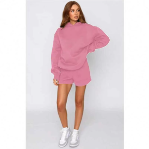 Ensemble deux pièces pour femmes, short à capuche et short, coupe décontractée, doux, respirant, 100% coton, écologique, décontracté, confortable pour l'été - Product Image 1